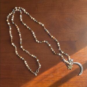 Express Gold and Cream Beaded Necklace with Star and Crescent Charms